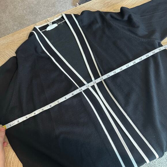 Essentials Milano Long Open Front Cardigan Duster Sweater Black White Gold - Picture 8 of 9